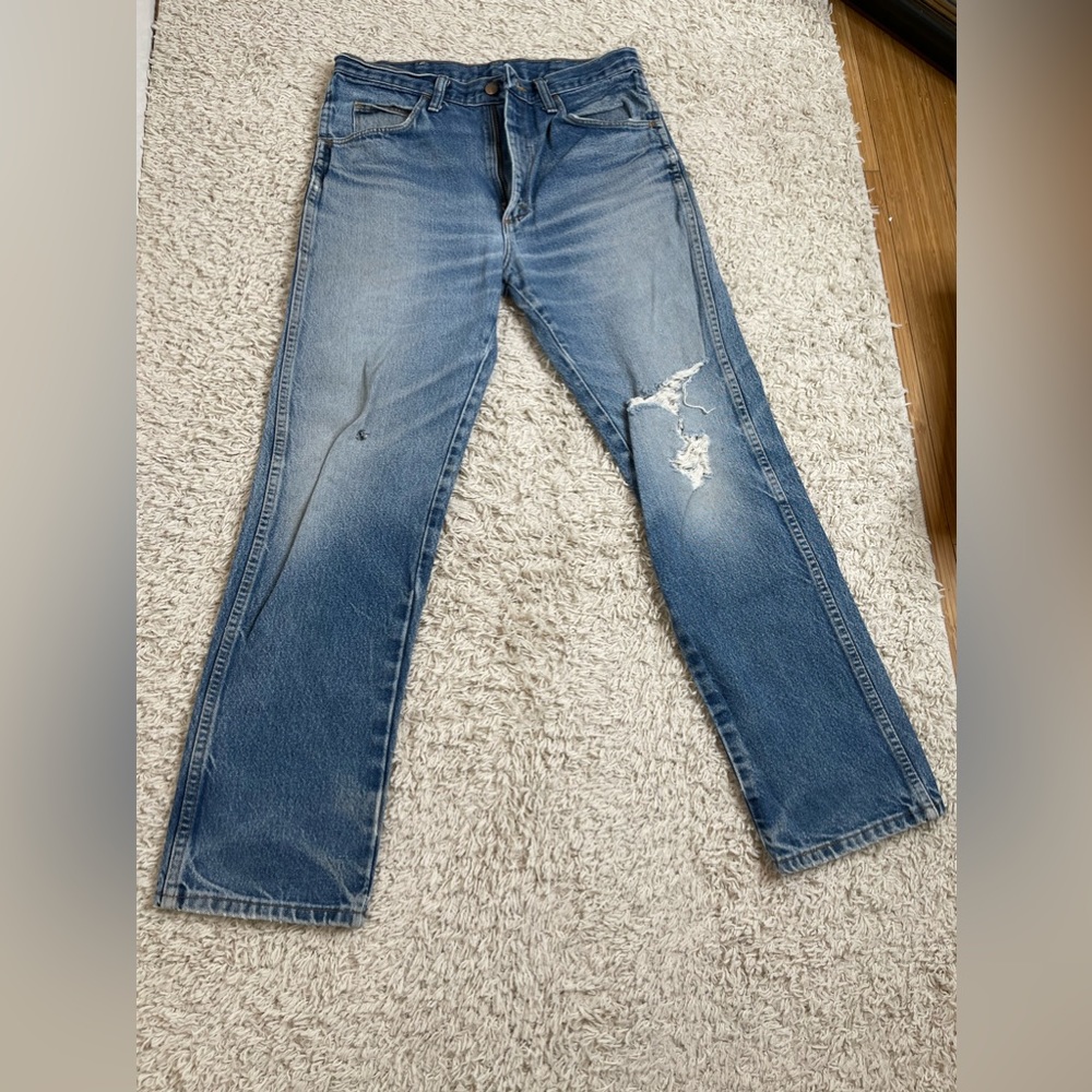 Mens Rustlers distressed W33 L32 blue denim jeans FADED